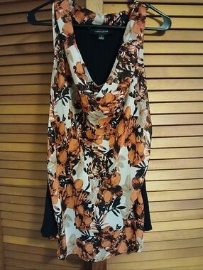 Larry Levine Floral Cowl Neck Tank - Coral, Black & White